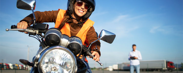 Woman taking a motorcycle safety course